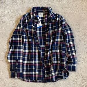 JACHS Girlfriend Blue and Purple Plaid Button Down Shirt size Large